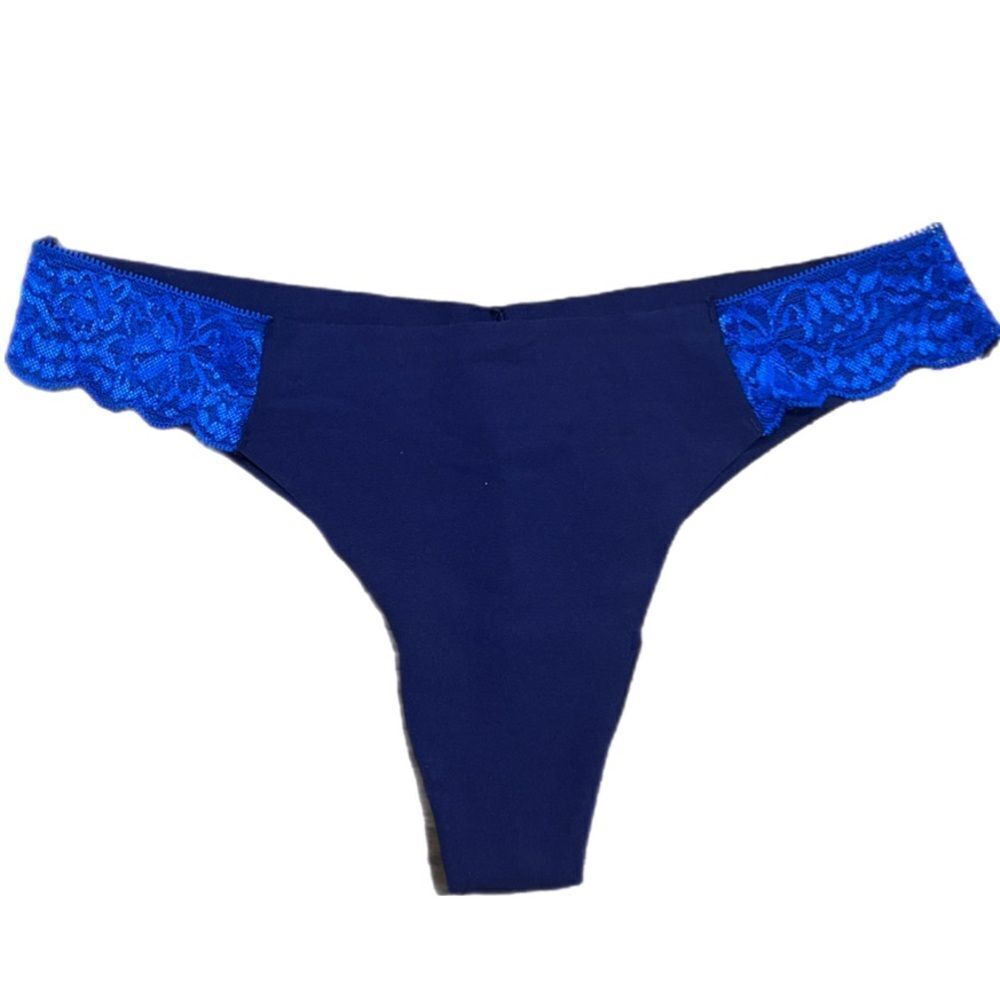 Victoria’s Secret Pink Supersoft raw cut lace sides thong panty blue Large